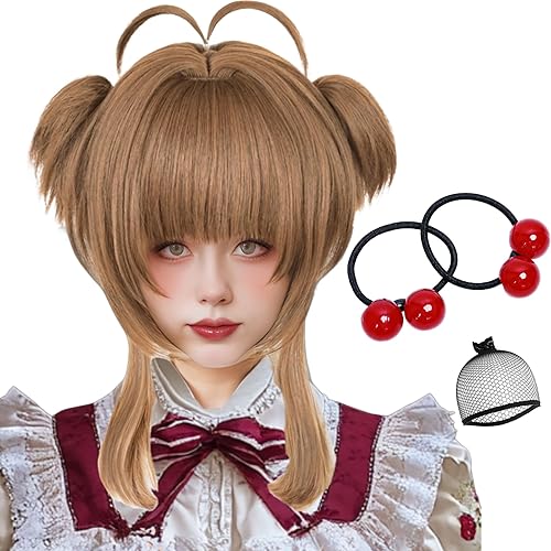 Half and Half Brown Ponytail Anime Wig with Bangs Magic Card Girls