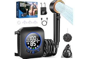 Docusvect Portable Shower for Camping 8000mAh with 3X Stronger Water Flow, Portable Camping Shower with 5 Pressure Levels, 4 Spray Modes, 26oz Ultra Lightweight, IPX8 Waterproof