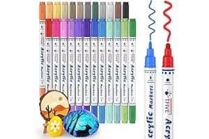 TFIVE Acrylic Paint Markers, 24 Vibrant Colors Acrylic Markers Pens, No Bleeding, Work on Anything for Rock Painting Canvas Wood Ceramic Glass Crafts Art Supplies, Easy for All Ages, Easter Basket Stuffers