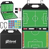 Wsixsui Foldable Soccer Coaching Board with Handle for Coaches | Leather covered magnetic dry erase board with full &amp; half field layouts. For soccer coaches' tactics, training and games.