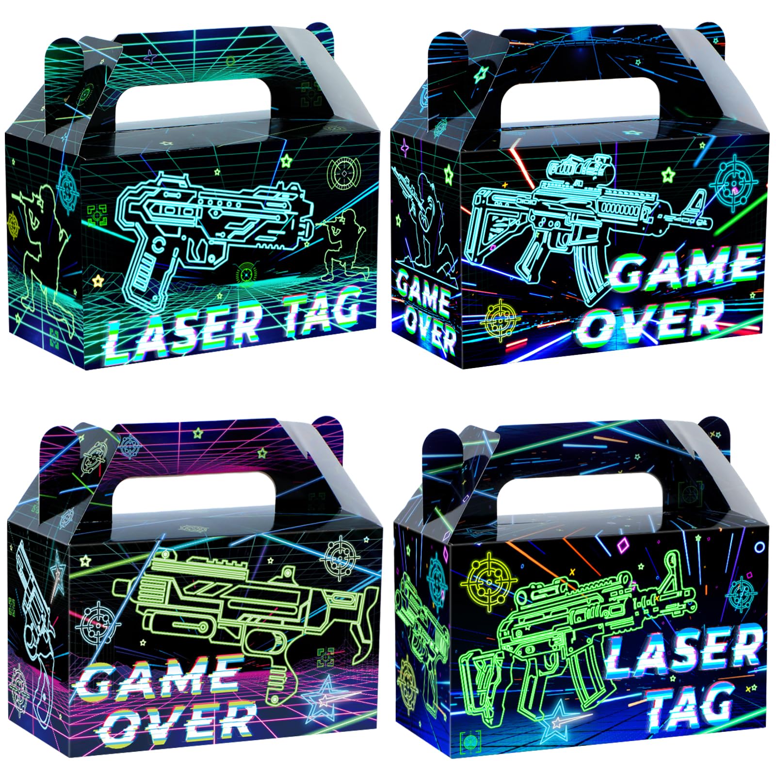 Photo 1 of 12 PCS Laser Tag Birthday Gift Boxes Neon Laser Tag Goodie Boxes for Kids' Laser Tag Birthday Decoration Laser Theme Glow Food Box Tray Table Centerpiece for Laser Tag Shooting Game Birthday Supplies