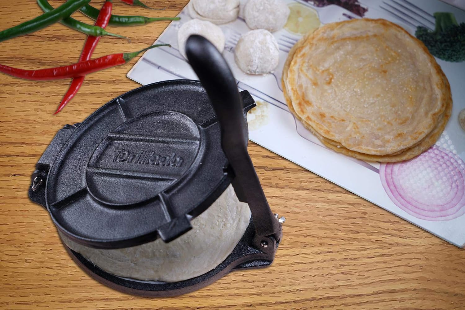 Tortillada - Tortilla Press, Quesadilla/Roti Maker (16 cm) Cast Iron with Recipes E-Book 50 Tortilla Recipes - Image 5