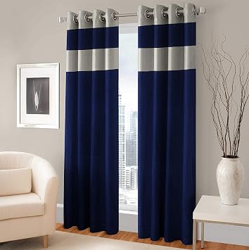Buy Homecrust Embossed 2 Pieces Window Curtains Eyelet Polyester 5 Feet Dark Blue Online At Low Prices In India Amazon In