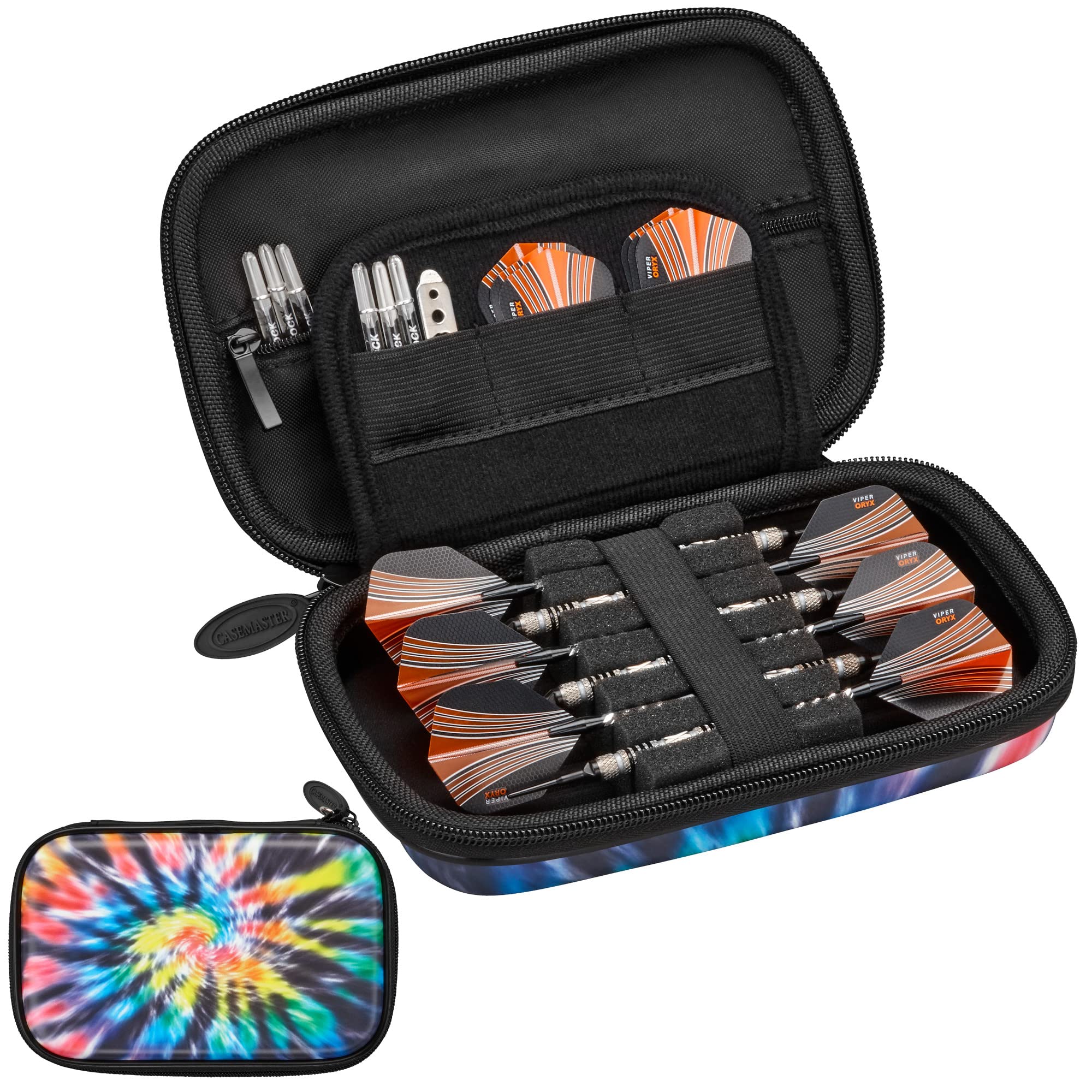 Casemaster Sentinel 6 Dart Case, Holds Extra Accessories, Tips, Shafts and Flights, Compatible with Steel and Soft Tip Darts, Impact & Water Resistant Tactech Shell, Tie Dye