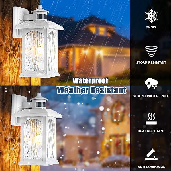 ADVANCED MOTION SENSOR OUTDOOR LIGHTS 2 PACKS – WHITE DUSK TO DAWN OUTDOOR LIGHTING, ANTI-RUST EXTERIOR LIGHT WALL MOUNT FIXTURES, WATERPROOF PORCH OUTSIDE LIGHTS WALL SCONCE FOR HOUSE, GARAGE