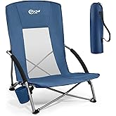 Portal Beach Chairs for Adults Camping Low Lightweight Portable Chair with Cup Holder Mesh Back Carry Bag for Outdoor Sand Lawn Travel Picnic Festival Concert