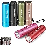 EverBrite 6-pack Mini LED Flashlight Set, Aluminum LED Handheld Torches with Lanyard, 18AAA Batteries included, for Kids Gift