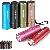 EverBrite 6-Pack Aluminum Mini LED Flashlight Set Portable Compact Bulk | 6 Colors, 18 AAA Batteries Lanyard Included. 1W LED