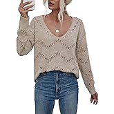 CFLHN Fall Sweaters for Women Lightweight Long Sleeve V Neck Pullover Sweater Knit Tops