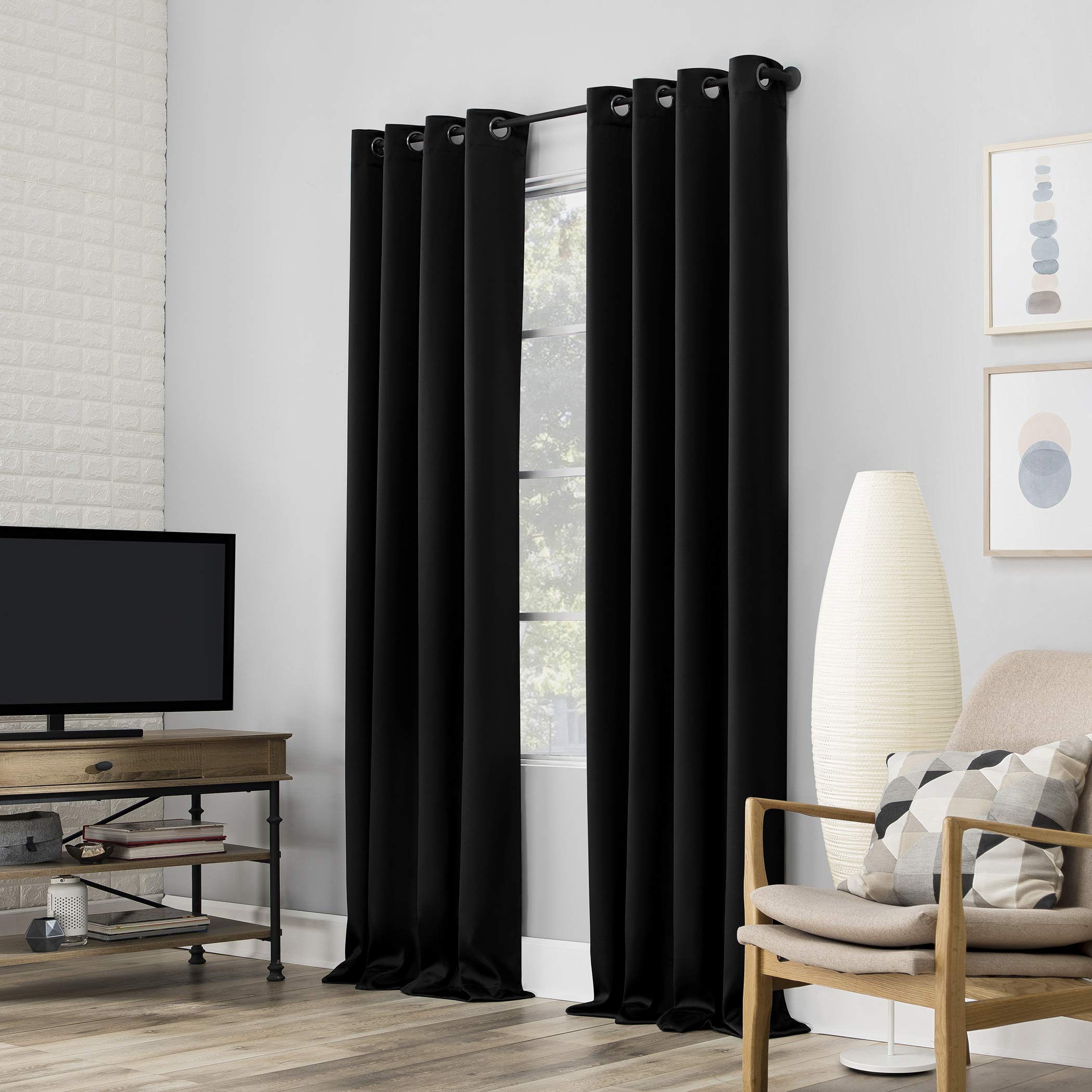 Sun Zero Nordic 2-pack Theater Grade Extreme 100% Blackout Grommet Curtain Panel Pair, 52" x 63", Black