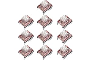 hiBCTR 10 Pieces of A4988 Stepper Motor Driver Modules with Heat Sinks, Suitable for 3D Printer Reprints, Applicable to Mendel, Huxley and Arduino.