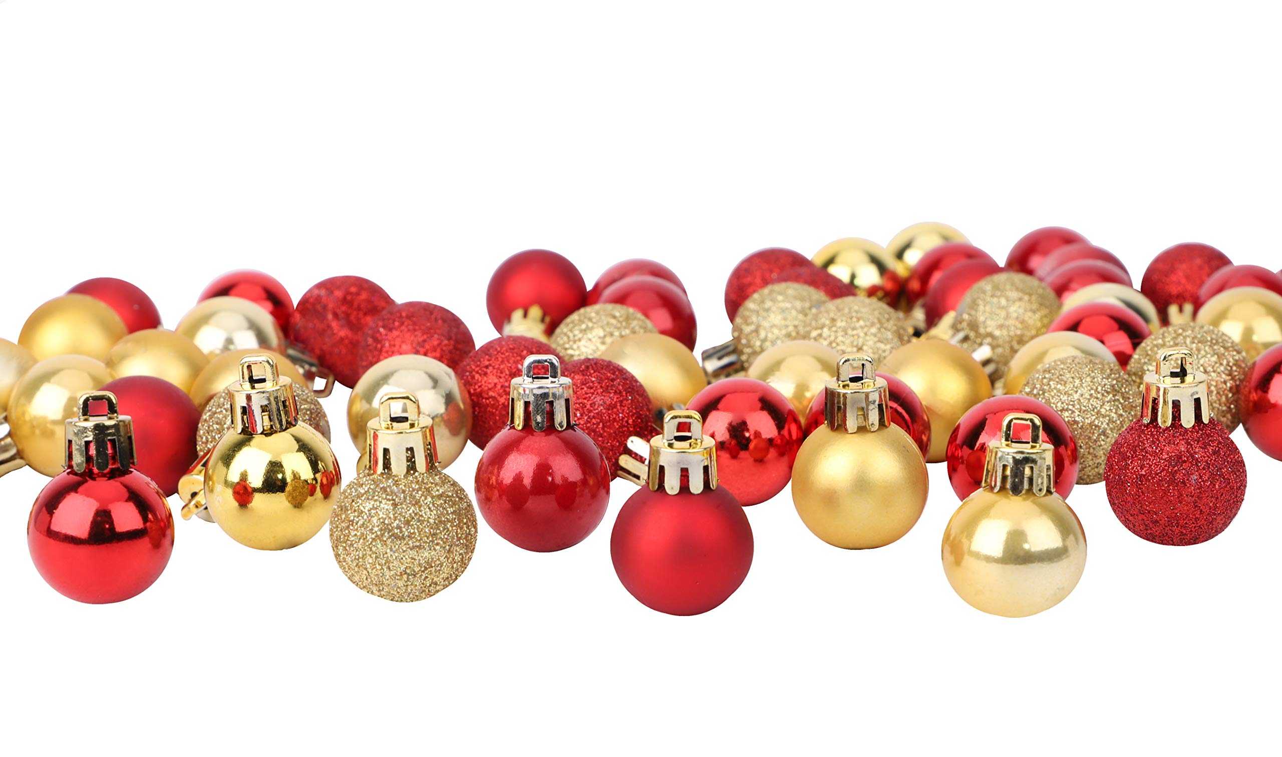 Toyland® - Set of 64 Mini Christmas Baubles 32 Red 32 Gold 2.5cm (25mm)