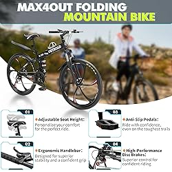 Max4out 26 Inch Folding Mountain Bike, 21 Speed