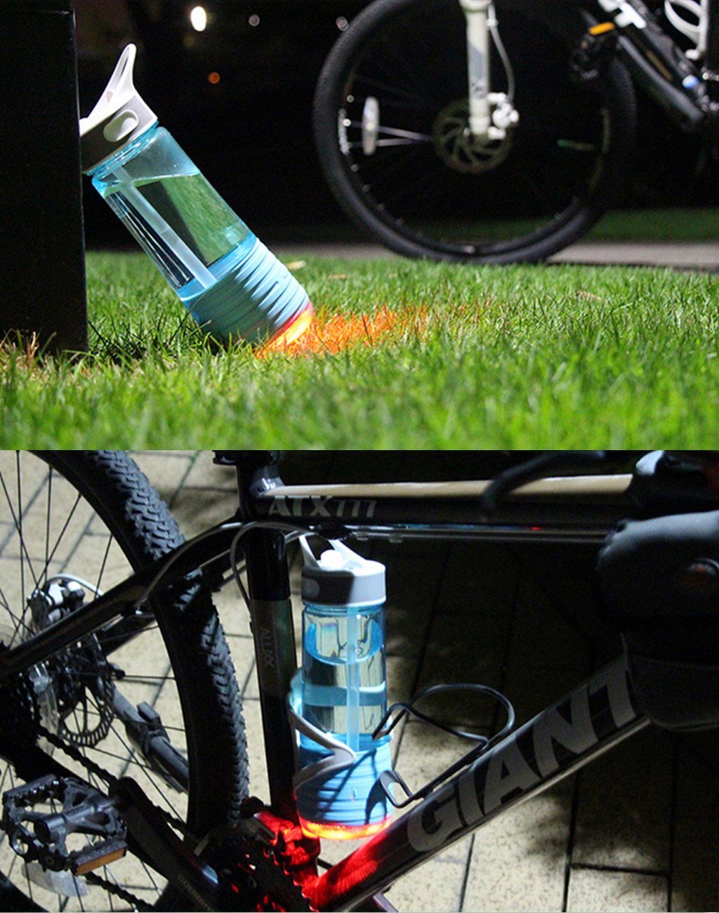 Travel Water Bottle with Speakers Bluetooth & Straw Outdoor & Safety Light for Hiking | BPA Free Water Bottle Wireless IPX7 Waterproof Rechargeable Stereo Mini Speaker By cAoku