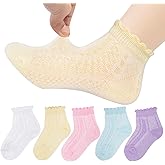 Looching 5 Pairs Baby Girls Boys Mesh Thin Cotton Socks Toddler Ruffle No Show Soft Low Cut Ankle Socks for Little Kids