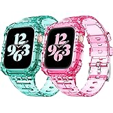 ANCOOL Compatible with Apple Watch Clear Band 41mm 40mm 38mm for Women Men, Crystal Bands with Bumper Case for iWatch Series 9 8 7 SE 6 5 4 3 2 1, Clear Green+Clear Red