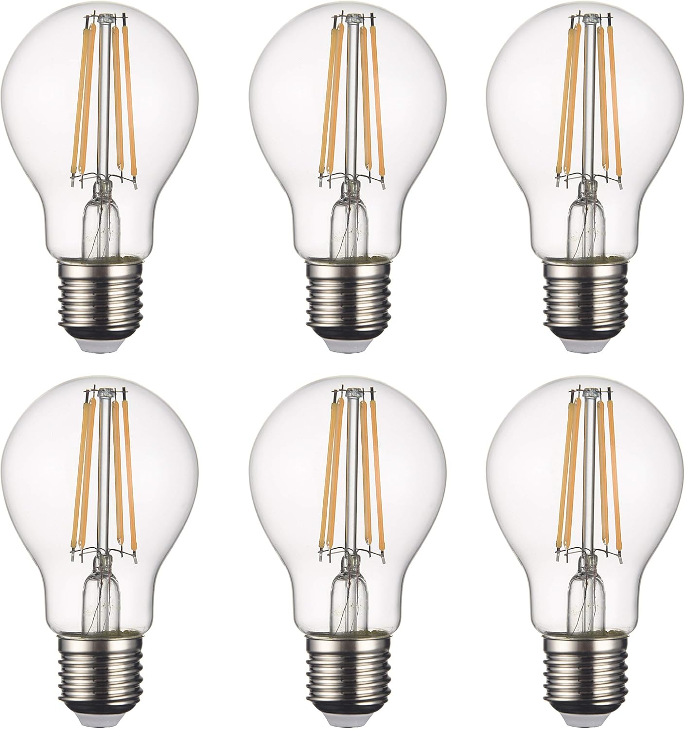 SD LUX LED Light Bulbs Screw E27 Vintage Filament LED Bulbs A60 Screw Bulbs No Flicker Non-dimmable Edison Bulbs 8W (75W Equivalent) 850LM Warm White 2700K 6 Packs(A60-E27)