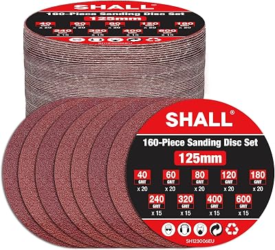 Shall 160Pcs 125mm Sanding Discs Set 8-Hole Hook & Loop 40-600 Grits