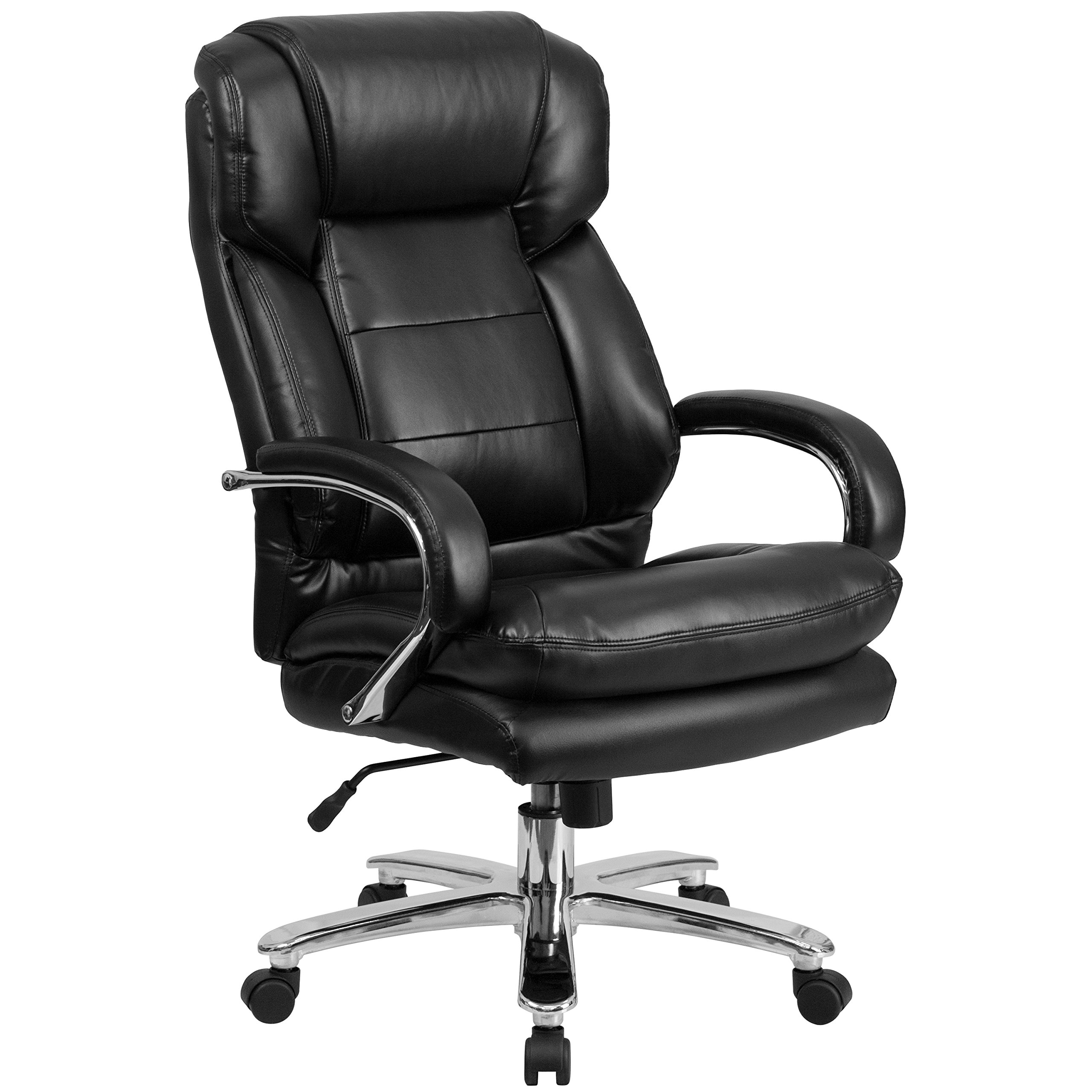 Photo 1 of ***DAMAGE TEAR SEAT EDGE, MISSING PIECE -SELLING AS PARTS ONLY*** Flash Furniture Hercules Series Leather Soft Swivel Office Chair with Loop Arms, Ergonomic High-Back Executive Chair with Padded Seat and Arms, Black