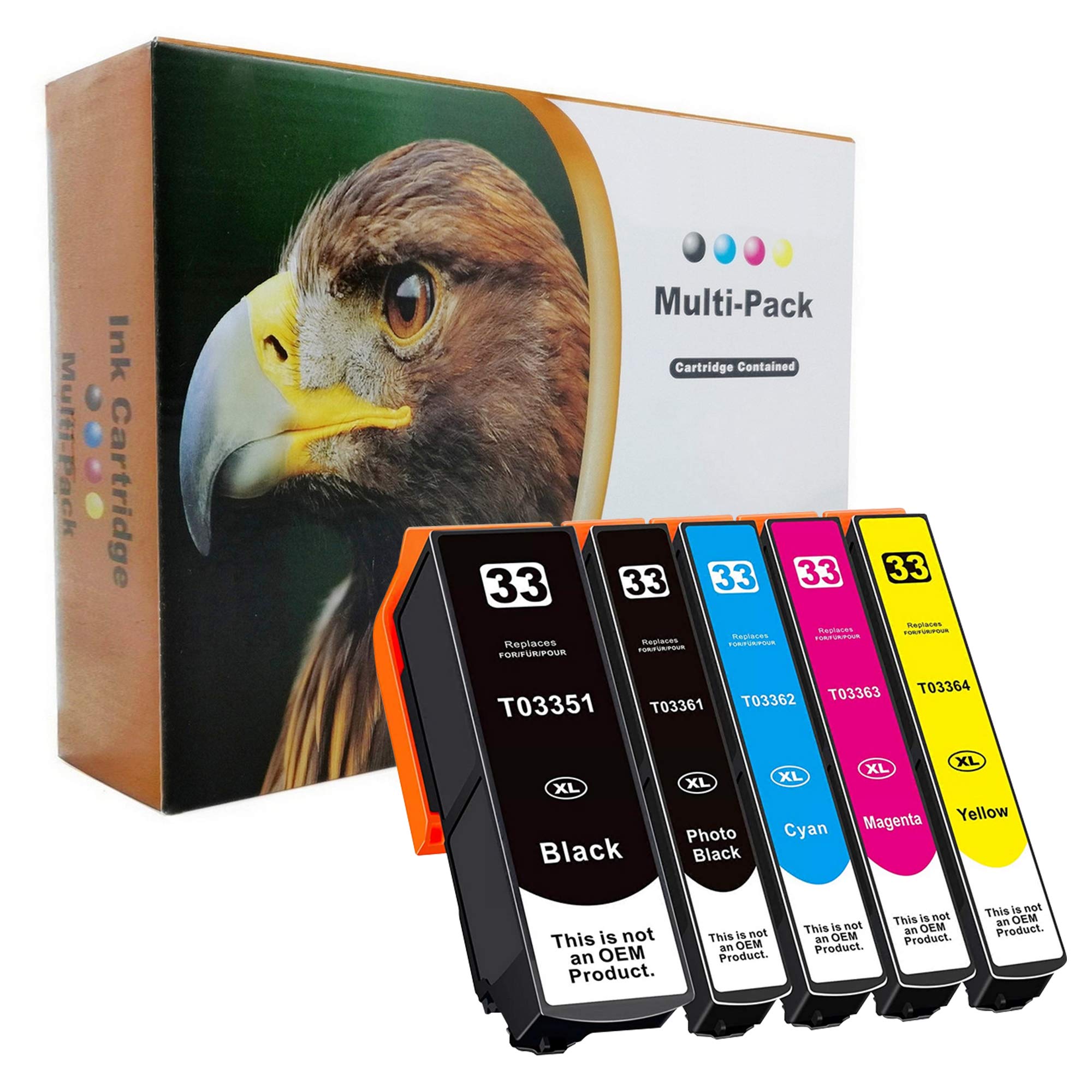 Set of 5 D&C ink cartridges s 33 XL T3351 T3361 T3362 T3363 T3364 for Epson Expression Premium XP-530, XP-540, XP-630, XP-635, XP-640, XP-645, XP-830, XP-900, XP-7100