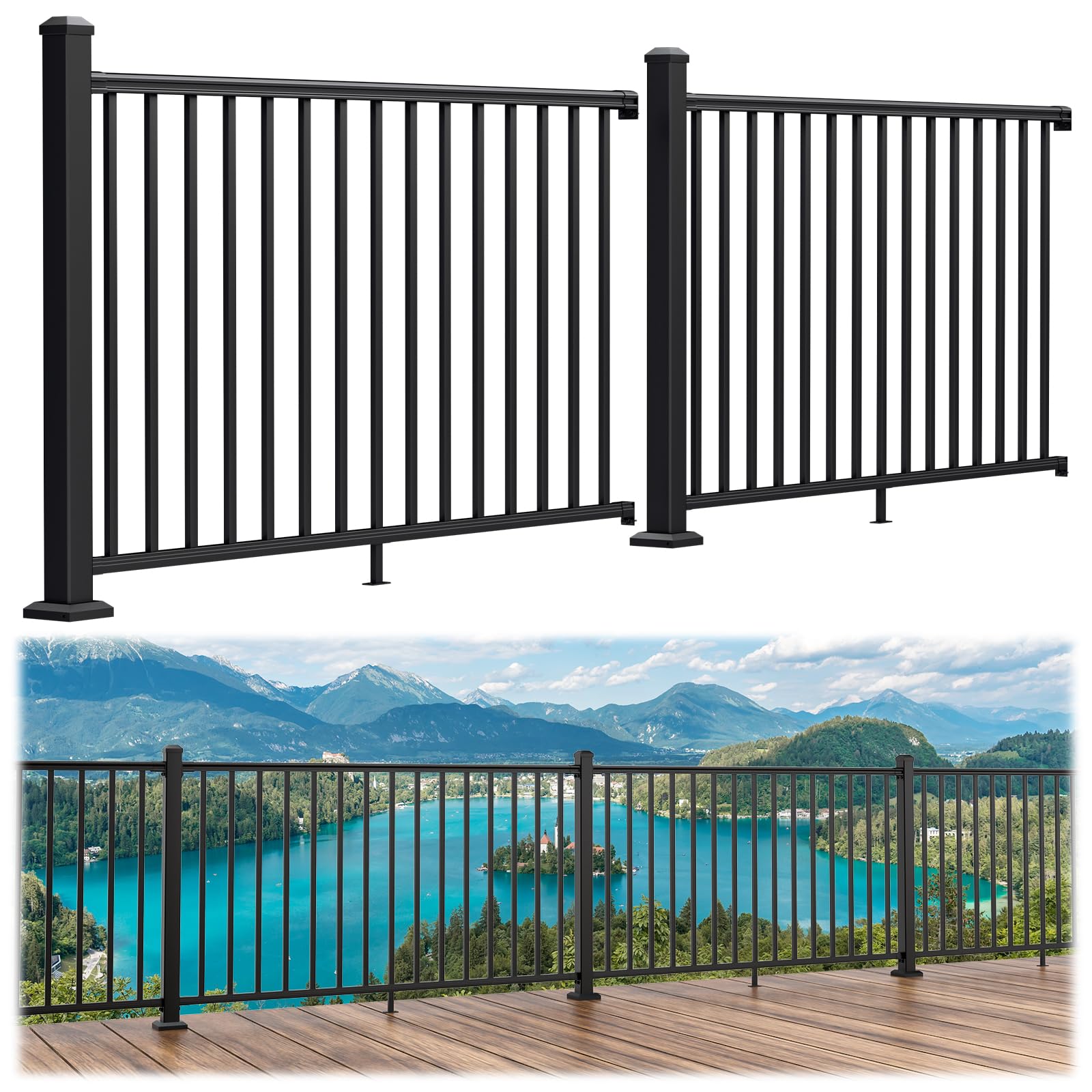 Photo 1 of Egadis 42 in. H x 12 ft. W Porch and Deck Railing Kit, Aluminum Railing Kit, Black Textured AAMA 2604 Powder-Coat Finish Modular Rail System for Outdoor Decks, Porches & Balconies (2 Post, 2 Panel)