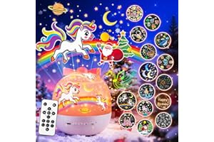 Pikoy Unicorn Toys for Girls Gifts, 15 Films+15 Lullaby Sound Machine for Kids Night Light Projector, Remote+Rechargeable Night Light for Kids Gifts, 360 °Rotation Princess Mermaid Toddler Girl Toys
