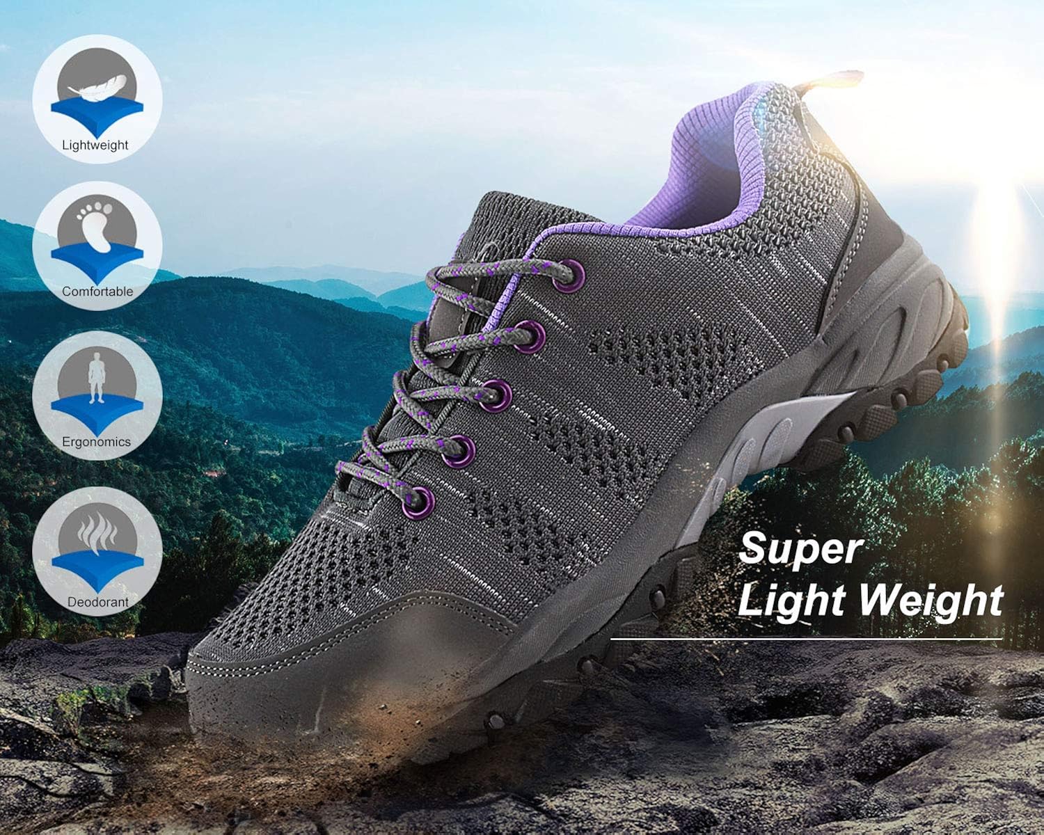  | Jabasic Women Hiking Shoes Breathable Knit Athletic Outdoor Sneakers | Hiking Shoes