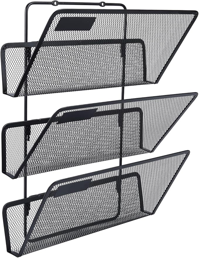 EasyPAG 3 Tier Assembly Mesh Wall File Holder Hanging Organizer,Black