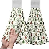 Kwlegh 2 Pcs Red Green Christmas Tree Kitchen Towels with Hanging Loops Winter Xmas Holiday Decorative Hand Tie Towel Fast Drying Dish Cloth Soft Absorbent Hand Towels for Bathroom Kitchen