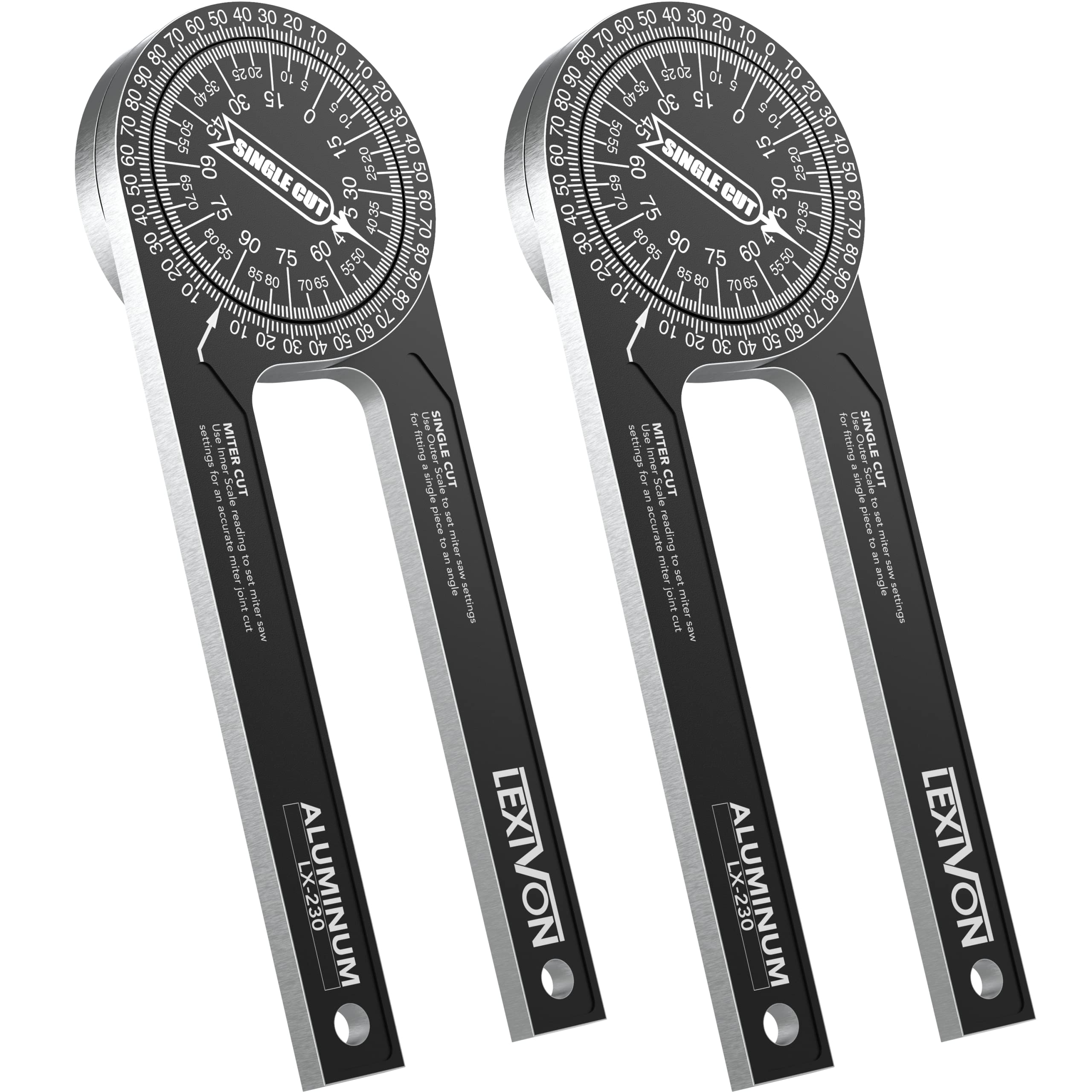 LEXIVON [paquete de 2] Transportador de sierra ingletadora de aluminio | Buscador de ángulos a prueba de óxido de 7 pulgadas con escalas grabadas con láser de precisión (LX-230X2)