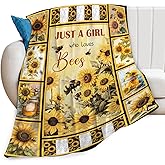 Bee Blanket for Boys Girls, Bee Sunflowers Flannel Throw Blanket, Fleece Soft Cozy Stuff Blankets Gift for Women Men Couch Sofa Bed 50" x 40"