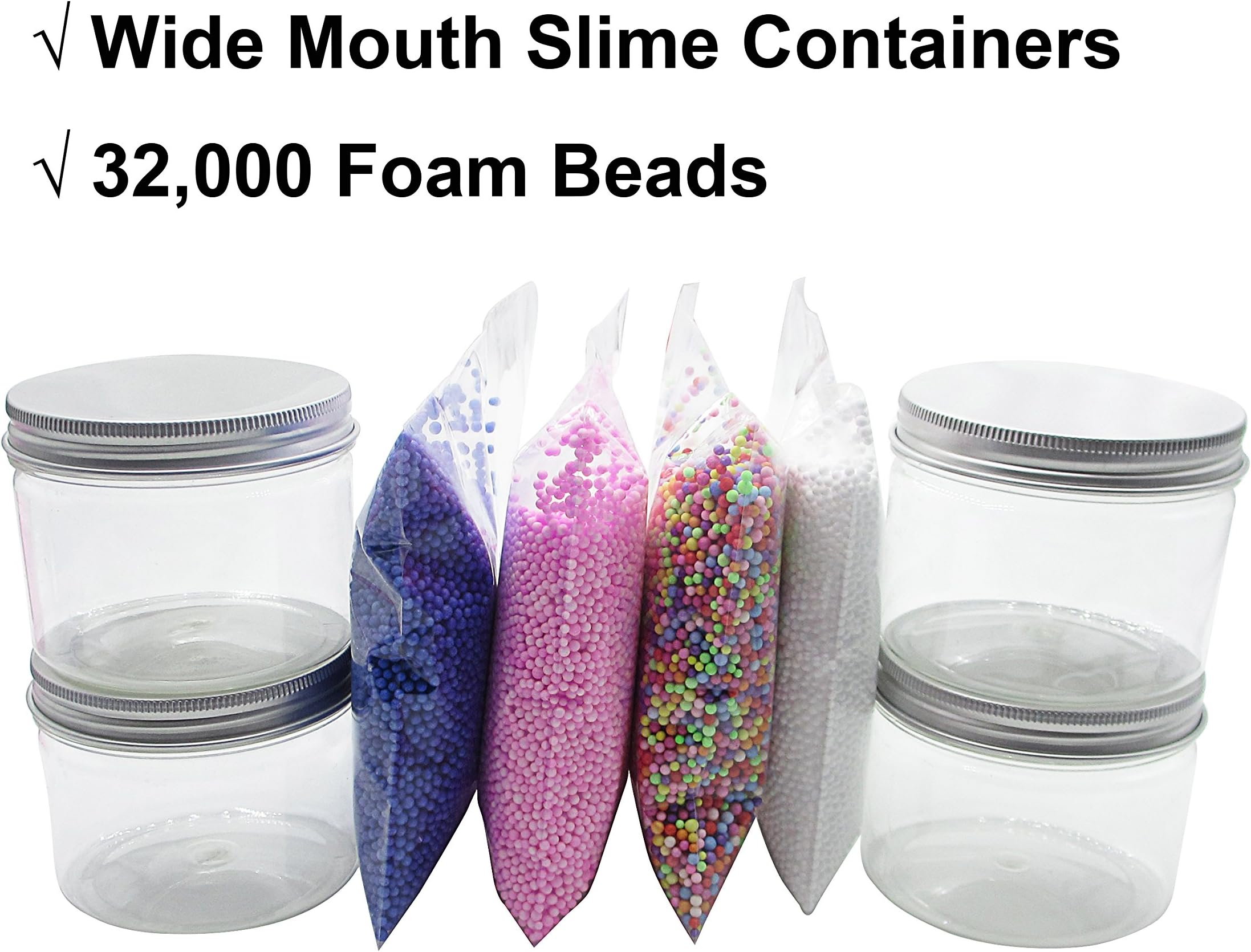 Homemade Slime Supplies Foam Beads + 14 oz Slime Containers With Lids - 0.06-0.11" approx 32000 balls