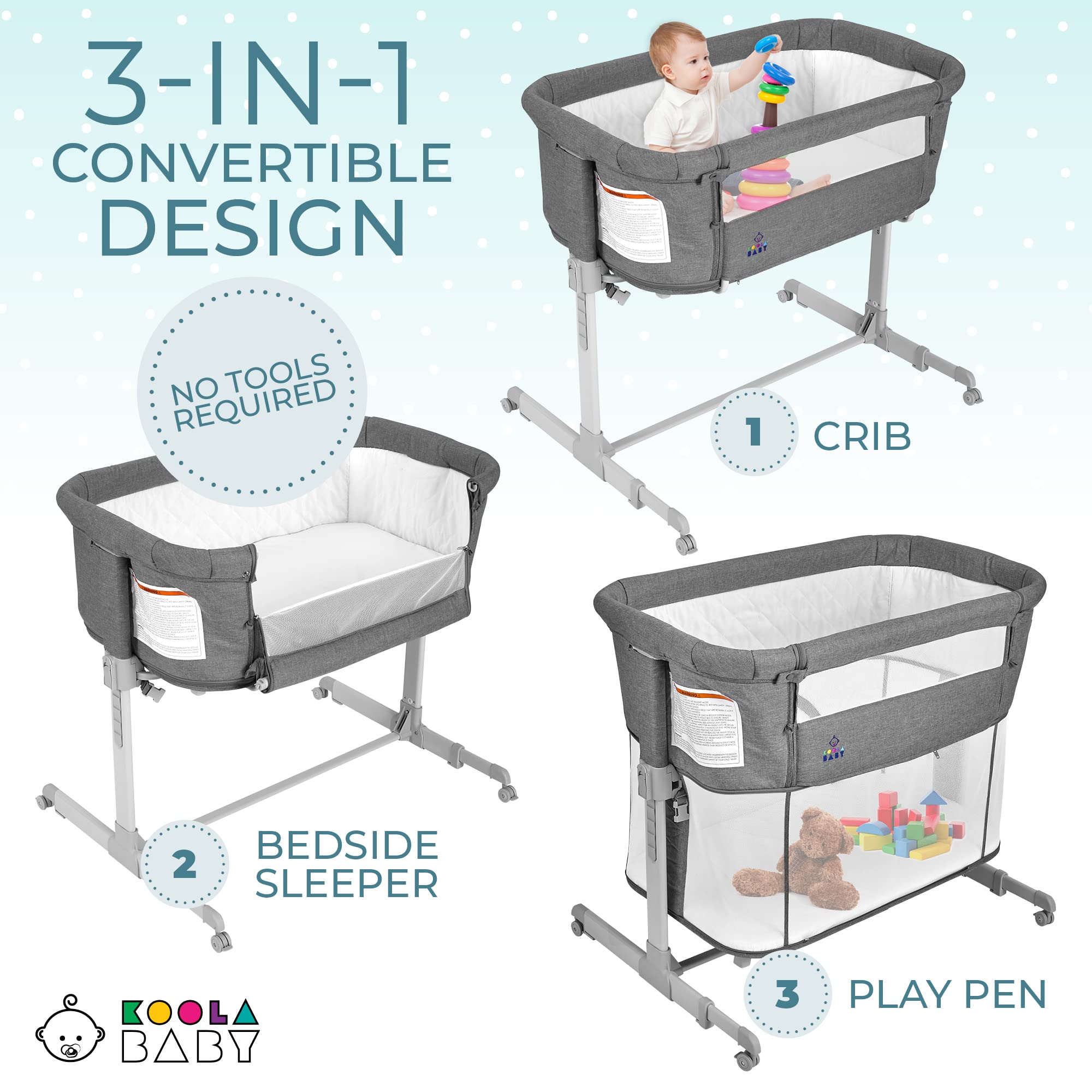 3 in 1 Baby Bedside Sleeper, & Playpen, Easy