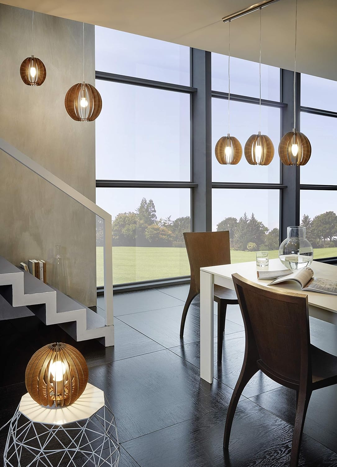 EGLO Cossano Pendant Light 1 Bulb Vintage Modern Pendant Light Made of Steel and Wood in Nickel Matt Dark Brown Dining Table Lamp Living Room Lamp Hanging with E27 Socket Diameter 30 cm - Image 4