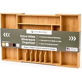 KitchenEdge Silverware & Utensil Drawer Organizer, 18.5-33 in, Bamboo | Cutlery, flatware, food-safe contract grade, kitchen 