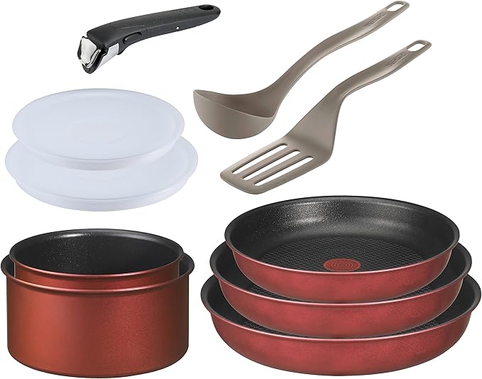 Tefal L3218702 Ingenio 5 Batterie de Cuisine Induction PTFE Rouge