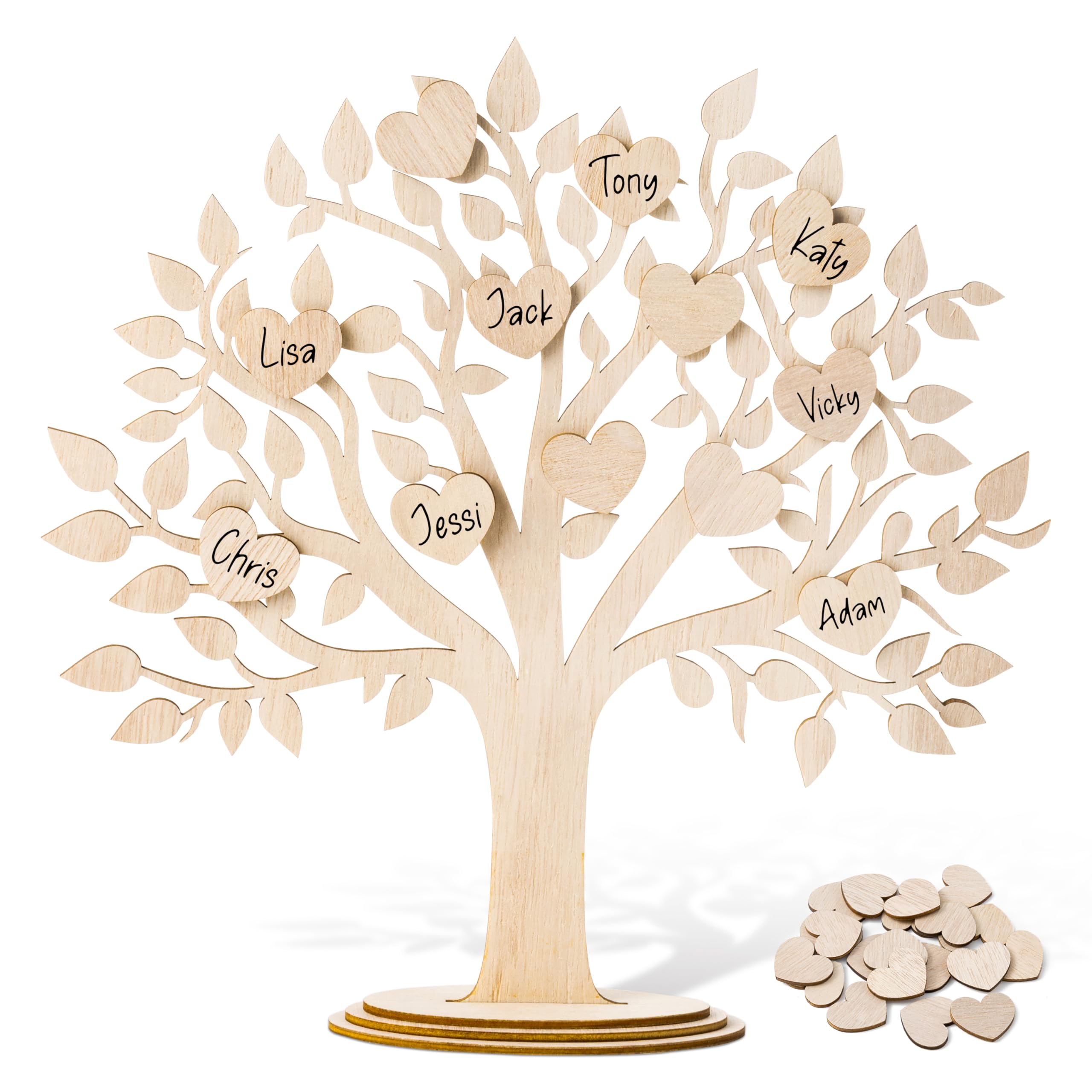 Photo 1 of JAPBOR 3D Wooden Family Tree Decor - DIY Family Name Sign Tree Charts to Fill In Gift, Desktop Tree Plaque with 20 Heart Tags for Home Family House Birthday Party Thanksgivings Mothers Day Present