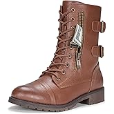 Vepose Women's Combat Boots Low Heel, Mid Calf Military Boots with Card Knife Wallet Pocket