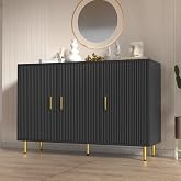 DIYART Black Sideboard Buffet Cabinet, Accent Coffee Bar with 3 Doors, Entryway Cabinet for Living Room, Kitchen, Hallway