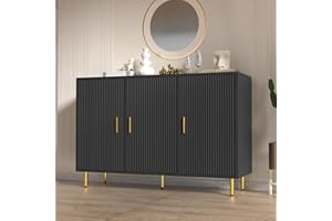 DIYART Black Sideboard Buffet Cabinet, Accent Coffee Bar Cabinet with 3 Doors, Entryway Cabinet for Living Room, Kitchen, Hallway