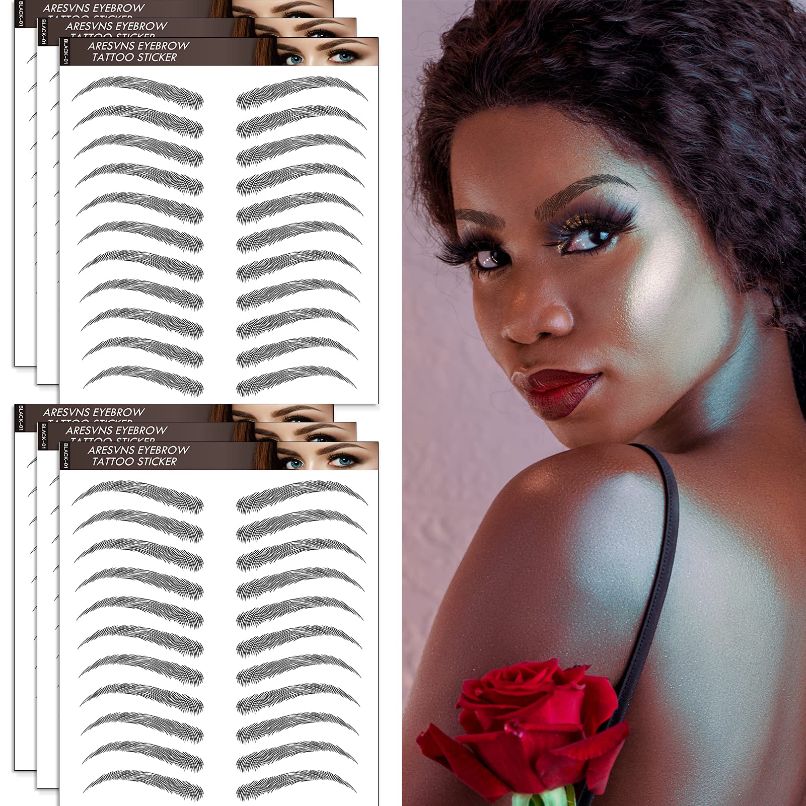 Eyebrow Tattoo Stickers ! 66 Pairs Black Realistic 4D,Popular Shapes,Suitable Sizes,Lifelike Imitation Eyebrows, Fake Eyebrow Transfers Sticker