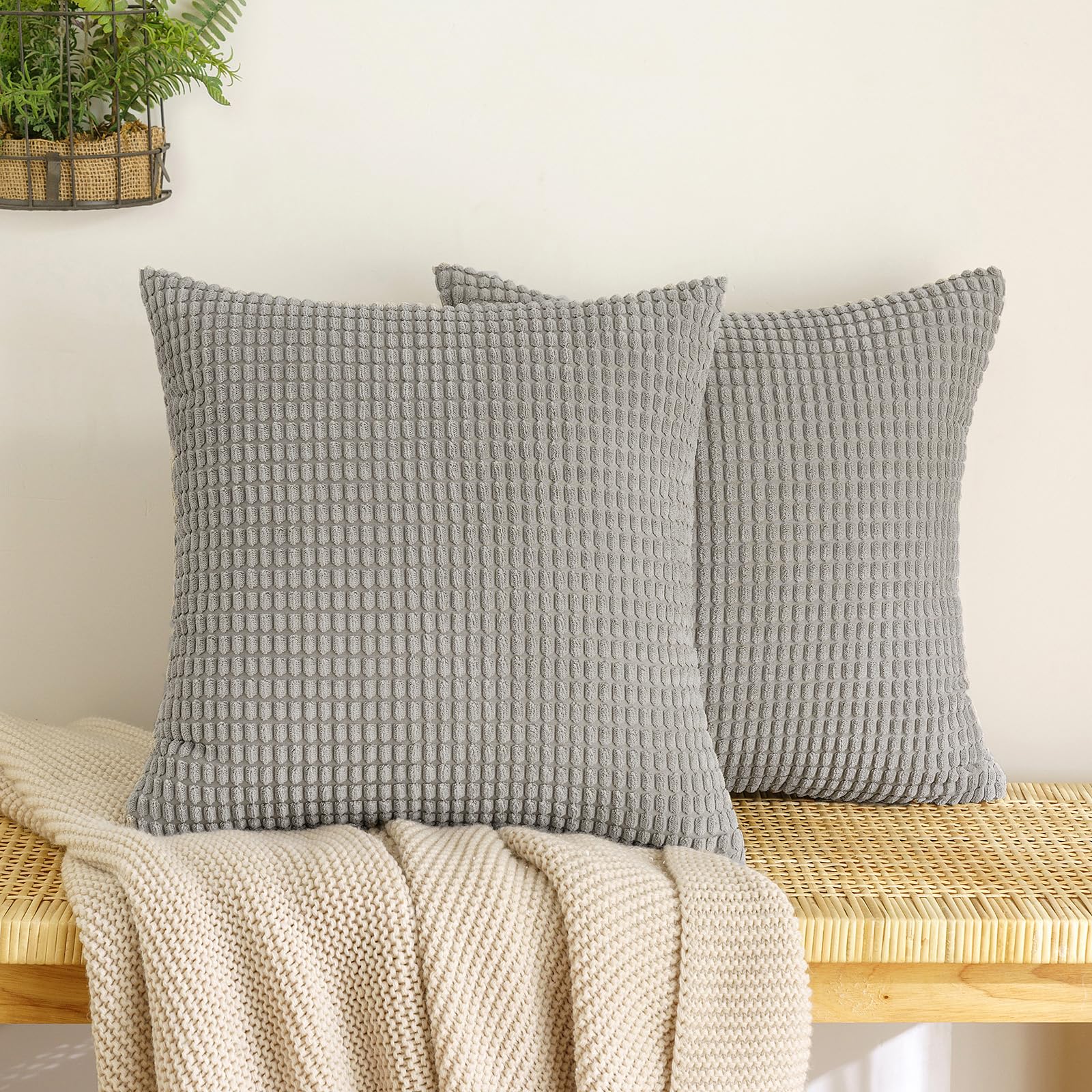 EMEMA Corduroy Granule Throw Pillow Covers Decorative Cushion Covers Square Soft Pellets Solid Pillowcase for Sofa Bedroom Silver 16x16 Inch 2 Pieces — image 1