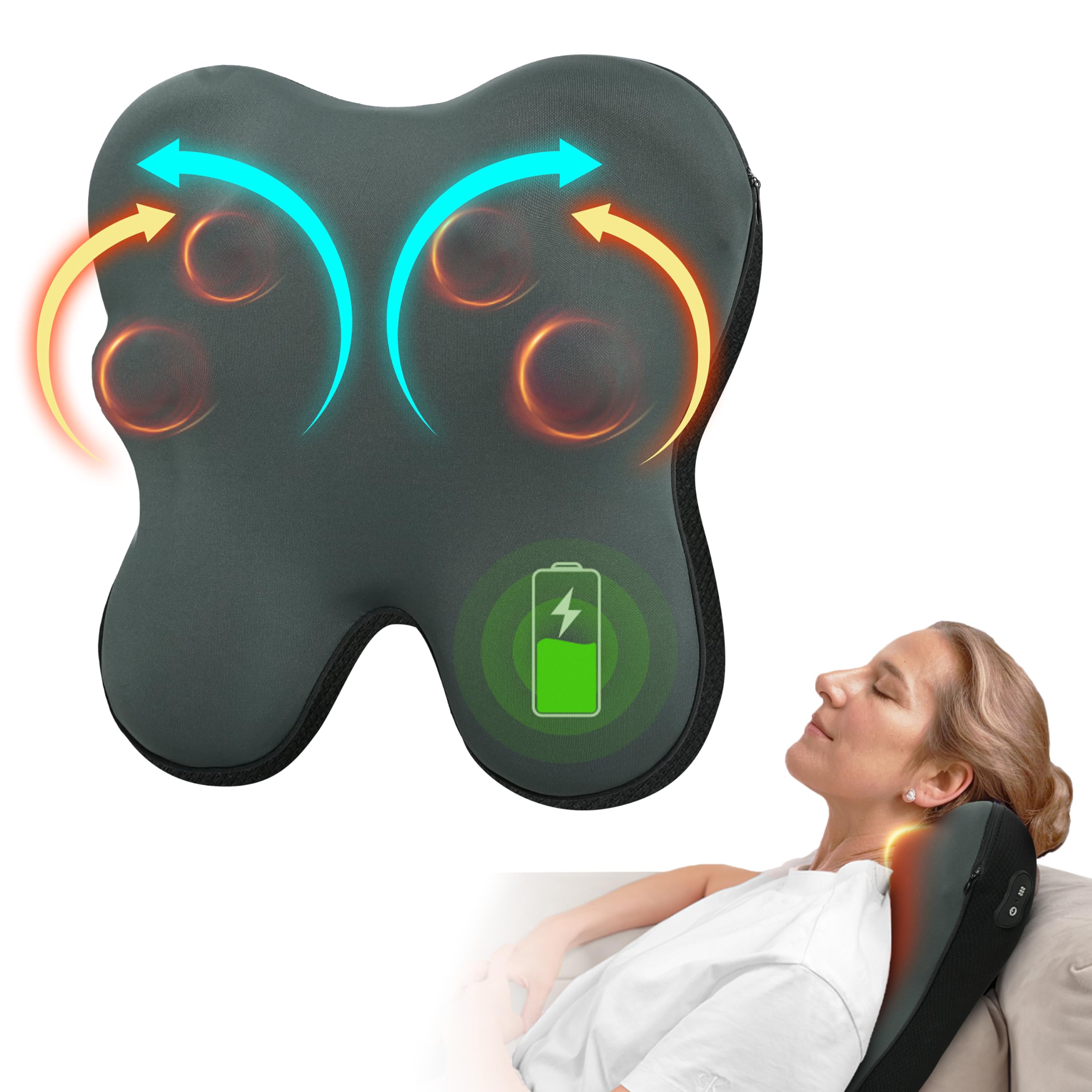 Photo 1 of CuPiLo Back Massager with Heat, FSA Eligible HSA Eligible Cordless Shiatsu Neck Massager for Muscle Pain Relief, Kneading Massage Pillow for Neck, Back, Shoulder, Gifts for Women Men