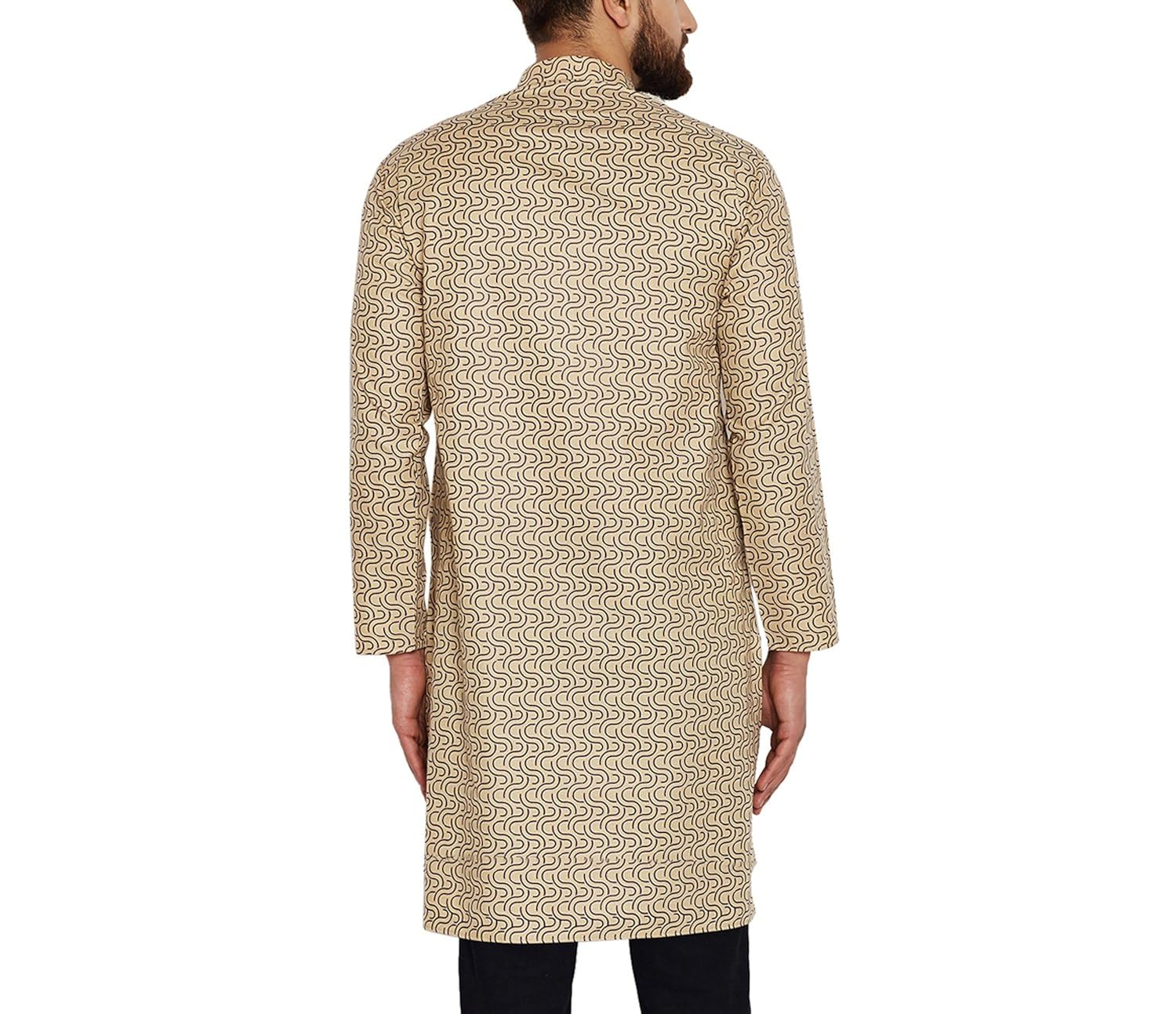 sojanya (since 1958) men's beige cotton linen printed only long kurta