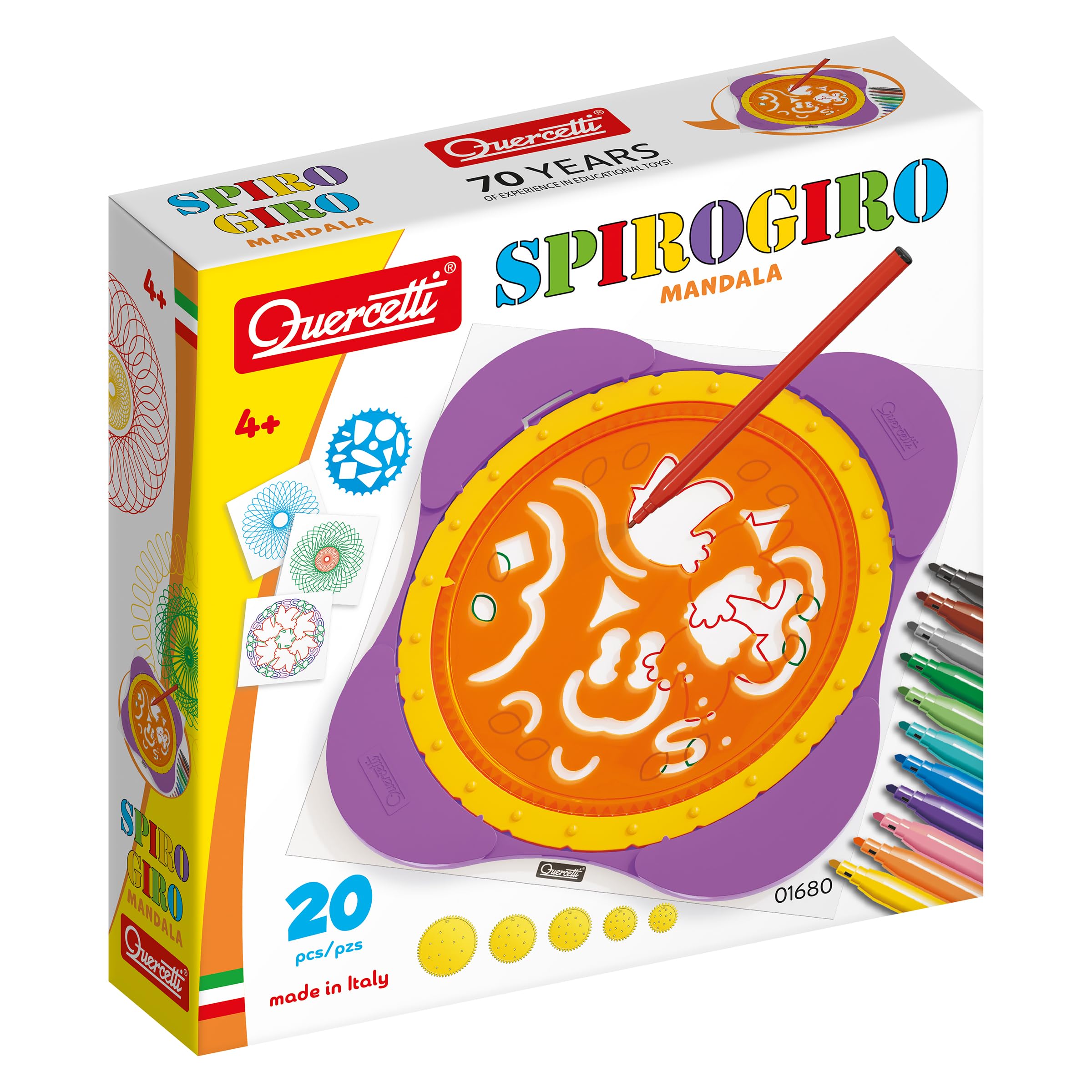 Quercetti Spirogiro Mandala, Spirograph-Spiral Designer, Eeffortlessly Create Geometric Designs with This Arts and Crafts Kit for Boys and Girls Ages 6+