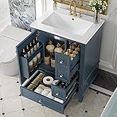 24" Bathroom Vanity with Sink, Harper & Bright Designs Free Standing Single Vanity Set with 3 Drawers and One Door with Stora