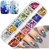 Mermaid Glitter Nail Art Sequins, 12 Colors Hexagon Shape Glitter Flakes Design, Holographic 3D Sparkly Acrylic Nails Supplies for Women Girls Manicure Shiny Decorations, DIY Resin Nail Art Tips