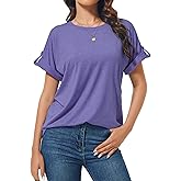 MAXTOOA Womens Short Sleeve Summer Tops Crew Neck Casual Loose Fit Shirts 2025 Trendy Blouses Basic Tee Valentine's Day Gifts