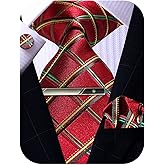 ROBERTO GABBANI Mens Silk Tie and Pocket Square Cufflinks Clip Set, Designer Woven Necktie Set for Wedding Business Prom