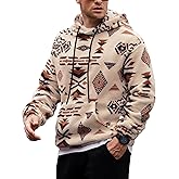 VOGSTART Mens Tribal Aztec Hoodie Sherpa Fluff Allover Print Long Sleeve Thermal Vintage Graphic Sweatshirt (S-XXL)